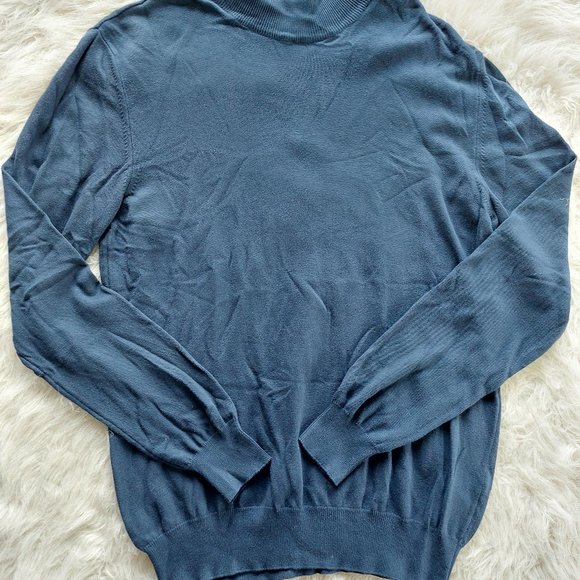 Modango Milano Men's Navy Blue 100% Wool High Neck Sweater Size M Made in Italy - Picture 2 of 8